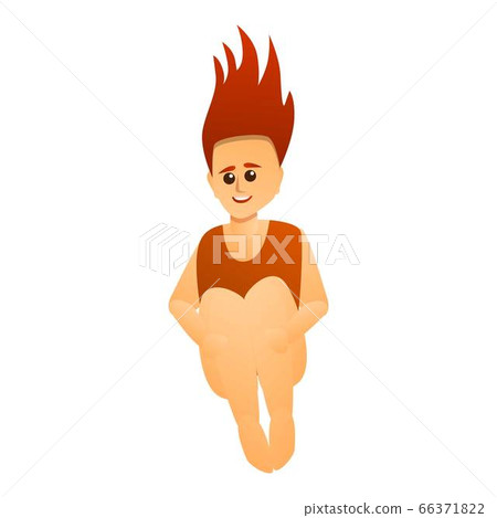 Red hair girl jump in pool icon, cartoon style 66371822