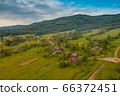 Carpathian mountains and fields in the early summer morning 66372451