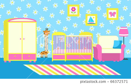 Blue flower baby room concept banner, flat style 66372571