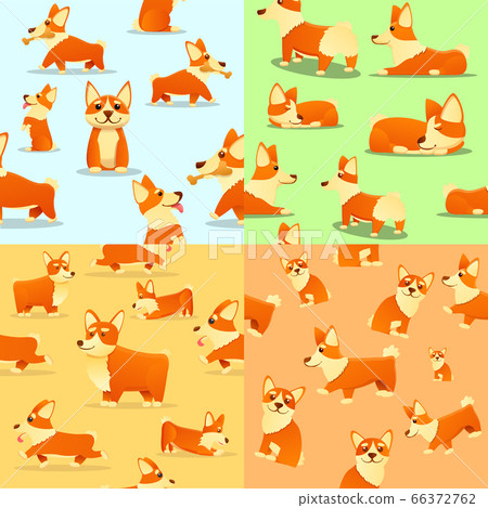 Puppy corgi dig pattern set, cartoon style 66372762