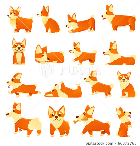 Corgi dogs icons set, cartoon style Corgi dogs icons set, cartoon style 66372763