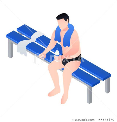 Man drink water after pool icon, isometric style 66373179