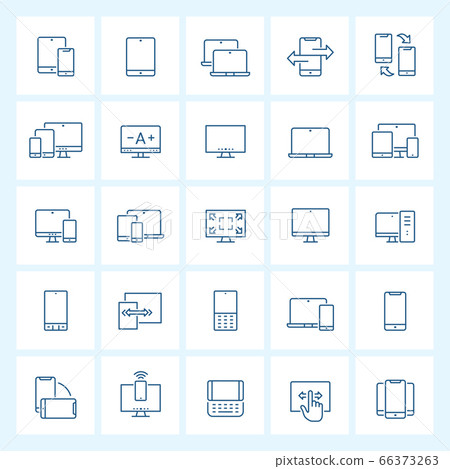Icon set - device and responsive thin line vector illustration on white background Icon set - device and responsive thin line vector illustration on white background 66373263
