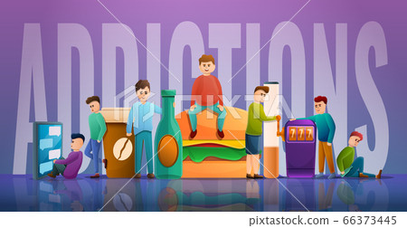 Addiction influence concept banner, cartoon style 66373445