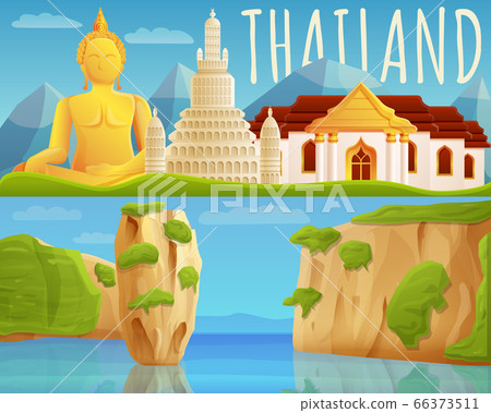 Thailand banner set, cartoon style - Stock Illustration [66373511] - PIXTA