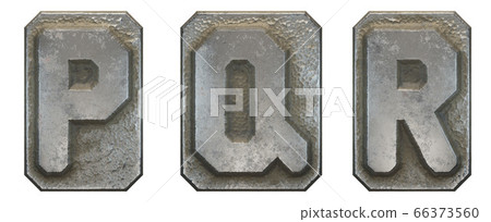 Set of capital letters P, Q, R made of industrial metal isolated on white background. 3d 66373560