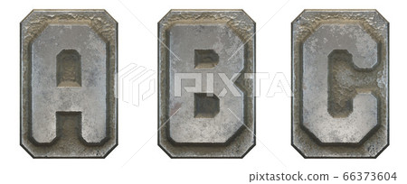 Set of capital letters A, B, C made of industrial metal isolated on white background. 3d 66373604