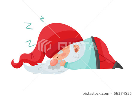 Gnome Character with White Beard and Red Pointed Hat Sleeping Vector Illustration 66374535