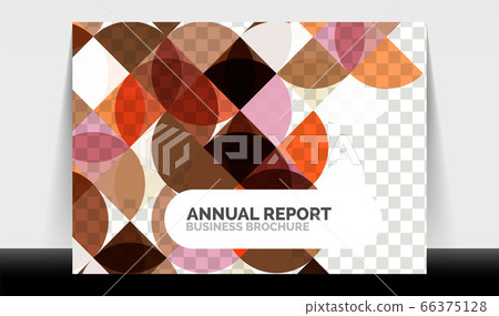 Horizontal A4 business flyer annual report template, circles and triangle style shapes modern geometric design for brochure layout, magazine or booklet 66375128