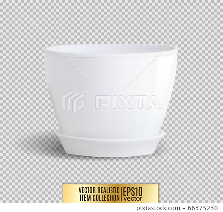 White flower pot on transparent background. Vector realistic item, 3d illustration 66375230