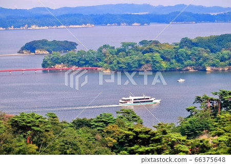 Matsushima Bay and a sightseeing tour boat as seen from Matsuko Park Matsushima Bay and a sightseeing tour boat as seen from Matsuko Park 66375648