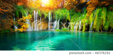 Waterfall landscape of Plitvice Lakes Croatia. 66376292