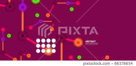 Flat style geometric abstract background, round dots or circle connections on color background. Technology network concept. 66376654