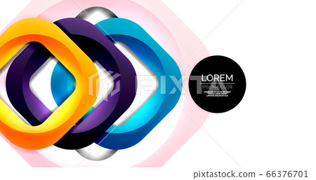 Square geometric vector abstract background, dynamic modern minimal template. Multicolored square shapes with round corners overlapping each other 66376701