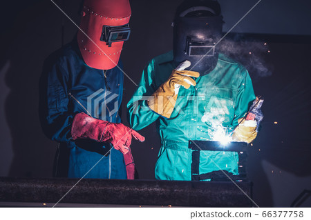 Metal welding steel works using electric arc Metal welding steel works using electric arc 66377758