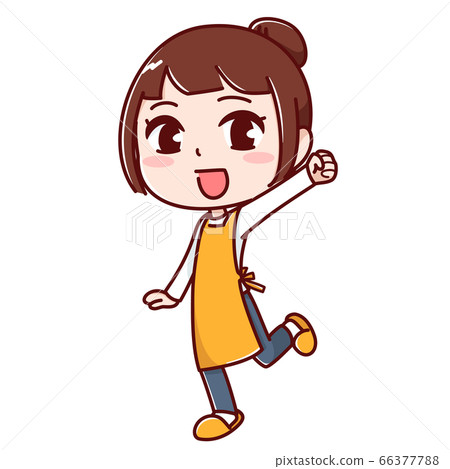 A woman with a happy expression with one leg + one arm 66377788