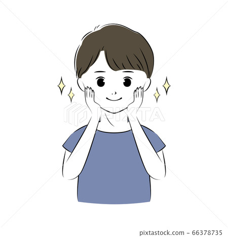 一個美麗的年輕人，撫摸他的臉頰（上半身）的插圖 66378735