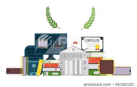 Microchip creation training, university certificate vector illustration. Obtaining multifaceted information about computer 66380183