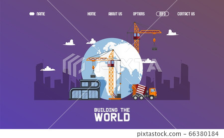 Construction technic building the world, vector illustration. Cargo crane on large-scale construction project in city center 66380184