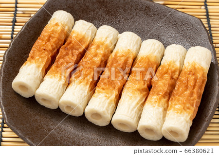 Grilled chikuwa arranged on a plate. Grilled chikuwa arranged on a plate. 66380621