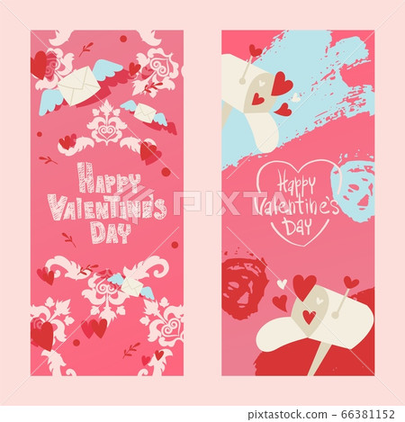 Happy valentines day invintation card with envelope, vector illustration. Card with holiday romantic letter with wings. Happy valentines day invintation card with envelope, vector illustration. Card with holiday romantic letter with wings. 66381152