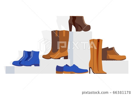 Women different type shoes collection, vector illustration. Showcase online footwear store stilettos, ankle, western boots Women different type shoes collection, vector illustration. Showcase online footwear store stilettos, ankle, western boots 66381178