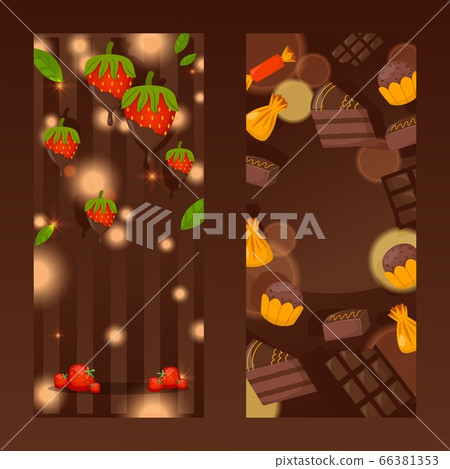 Chocolate strawberry, cabdy and cake vector illustration. Background set cocoa dessert, vertical flyer pastry shop, natural Chocolate strawberry, cabdy and cake vector illustration. Background set cocoa dessert, vertical flyer pastry shop, natural 66381353