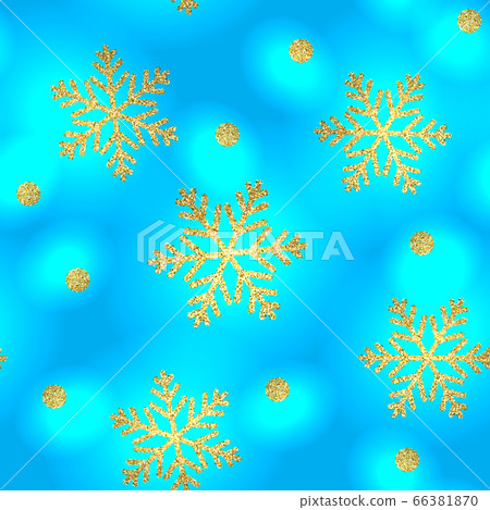 Gold glittering snowflakes seamless pattern on blue background. Vector Gold glittering snowflakes seamless pattern on blue background. Vector 66381870