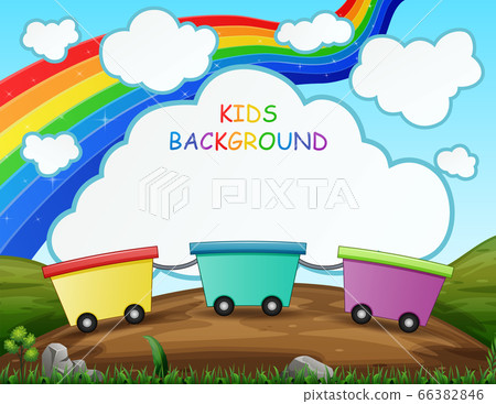 Train kids on the nature and rainbow background Train kids on the nature and rainbow background 66382846