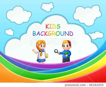 Happy children on colorful rainbow illustration Happy children on colorful rainbow illustration 66382850