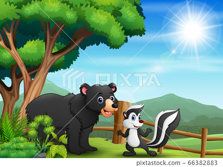 A bear and skunk under the tree A bear and skunk under the tree 66382883