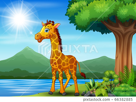 A giraffe enjoying nature alone 66382885