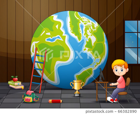 A big globe with boy in the room 66382890
