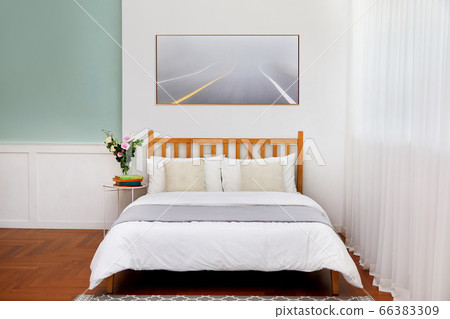 Bed and frame, white wall and curtain Bed and frame, white wall and curtain 66383309