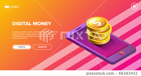 Vector Mock-up design of website or landing page. concept digital marketing background. vector digital mobile money wallet Vector Mock-up design of website or landing page. concept digital marketing background. vector digital mobile money wallet 66383432