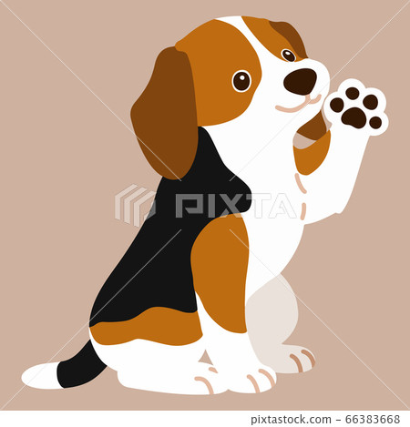 Illustration of a beagle sitting down while holding hands without main line 66383668