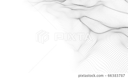 Wave 3d. Wave of particles. Abstract white geometric background. Big data. Technology illustration. 66383787