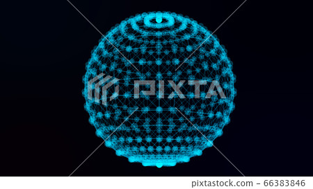 Abstract sphere consist of points and lines. 3d. Abstract globe grid on dark background. 66383846