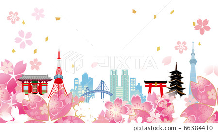 櫻花和建築物在東京的插圖 櫻花和建築物在東京的插圖 66384410