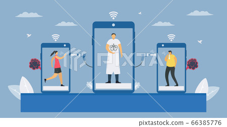 Spirometry is a test used to measure lung function. Chronic obstructive pulmonary disease causes breathing problems and poor airflow. Online testing with smartphone. Pulmonology vector illustration. Spirometry is a test used to measure lung function. Chronic obstructive pulmonary disease causes breathing problems and poor airflow. Online testing with smartphone. Pulmonology vector illustration. 66385776