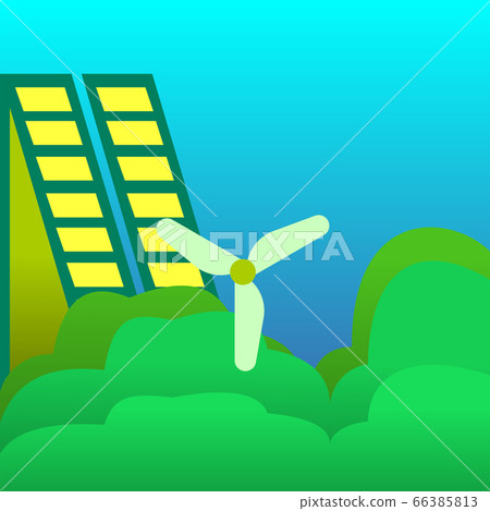 Illustration of a windmill and solar energy 66385813
