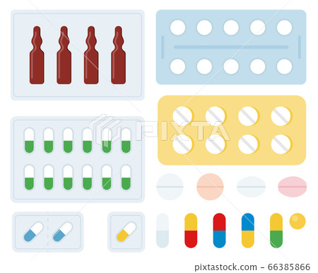 Tablets set of different shapes in blister pack 66385866
