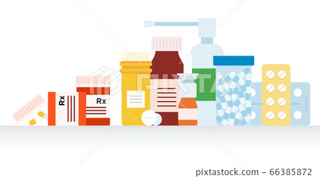 Collection medicament colorful vector illustration in flat style. 66385872