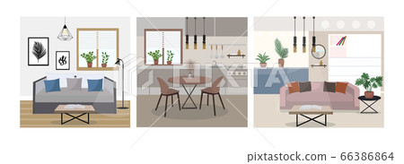 Modern trendy interior design flat style set.... - Stock Illustration ...