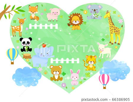 可愛的動物聚集在心臟/長頸鹿,考拉,大象,熊,獅子,狐狸,豬,兔子,熊貓,小鹿 可愛的動物聚集在心臟/長頸鹿,考拉,大象,熊,獅子,狐狸,豬,兔子,熊貓,小鹿 66386905