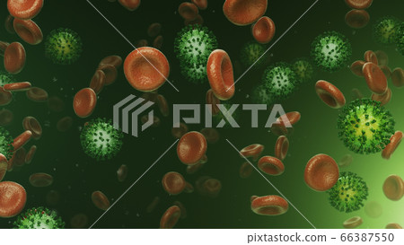 3d rendering flying blood cells with coronavirus 3d rendering flying blood cells with coronavirus 66387550