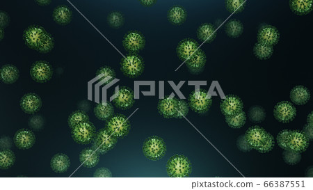3d rendering flying green coronavirus with particles 3d rendering flying green coronavirus with particles 66387551