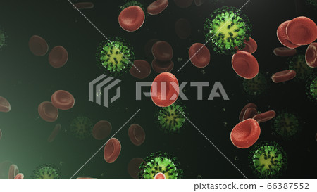 3d rendering flying blood cells with coronavirus 3d rendering flying blood cells with coronavirus 66387552