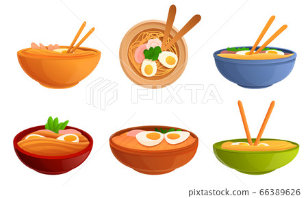 Ramen icons set, cartoon style Ramen icons set, cartoon style 66389626