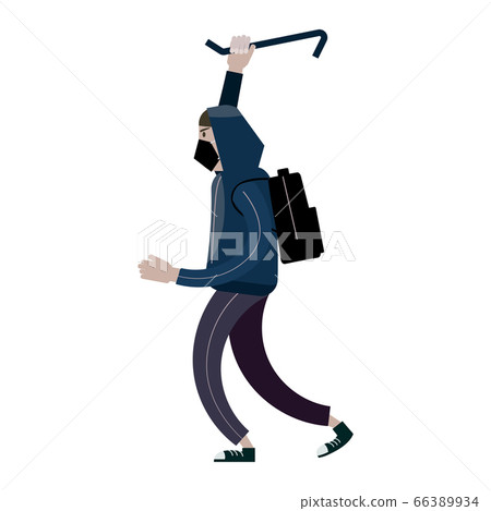Looter with crowbar. Robber, scrap, criminal character. Vector illustration isolated cartoon flat style 66389934